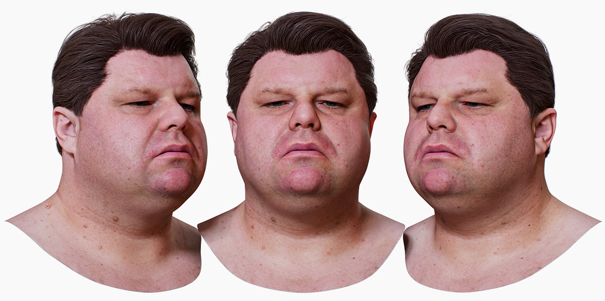 High-Resolution 3D Overweight Male Head Model with Polygon Hair in Blender - 3DScanStore